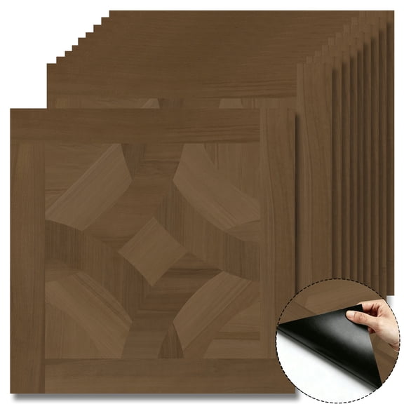 10Pcs Medium Brown Wood Parquet Pattern Peel and Stick Floor Tiles,12x12 In 10 Sq.Ft,Self-Adhesive Waterproof Vinyl Flooring,Wear Resistant for Bedroom,Kitchen,Wall,Bedroom