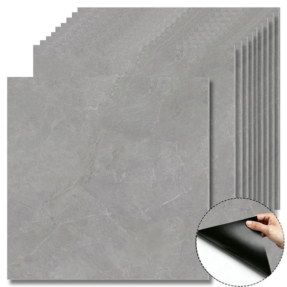 10Pcs Medium Grey Marble Peel and Stick Floor Tiles,12x12 In Cover 10 Sq.Ft,Self-Adhesive Waterproof Vinyl Flooring,Anti-Slip Removable for Kitchen,Bathroom,House