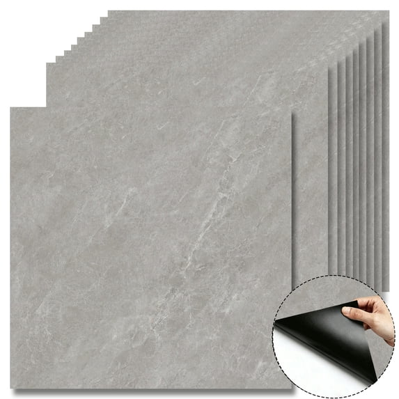 10Pcs Medium Grey Natural Marble Vein Peel and Stick Floor Tiles,12x12 In 10 Sq.Ft,Self-Adhesive Waterproof Vinyl Flooring,Anti-Slip & Durable for Kitchen,Living Room