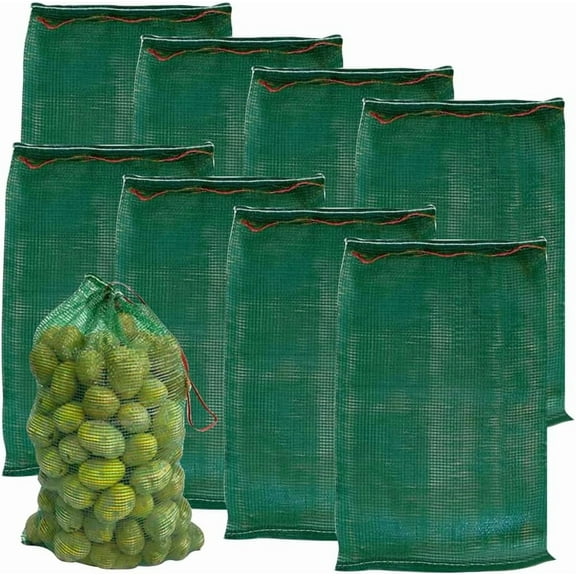 10Pcs Mesh Onion Bags Reusable Produce Storage Bags with Drawstring Breathable Vegetable Net Bags Plastic Green Storage Large Produce Mesh Bags for Potatoes Citrus Firewood 19.88x30.7 Inch Green