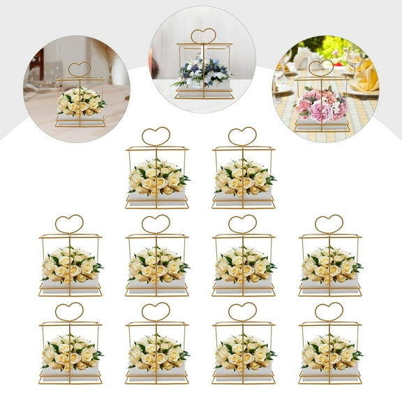10Pcs Metal Geometric Gold Centerpiece Gold Vases for Centerpieces Wedding, Gift Box Shape Wedding Flower Centerpiece Vases for Weddings Party Decoration