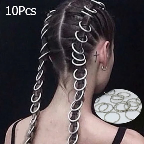 10Pcs Metal Hair Rings, Silver Dreadlock Braid Rings Open Hoops Hair Decor for Braids Hair Clip