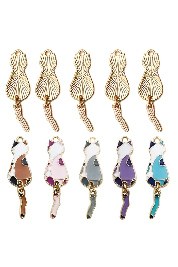 10Pcs Metal Kitten Charm Cute Colored Cat Pendant Jewelry Making Accessory