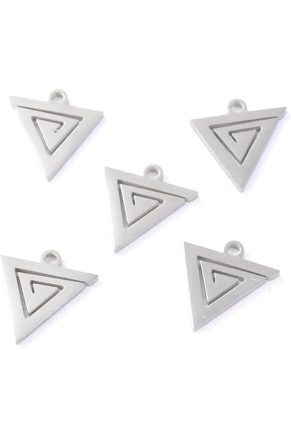 10Pcs Metal Triangle Pendants 304 Stainless Steel Triangle Charms 12x11.5x1.1mm with 1.4mm Hole Triangle Linking Designs Perfect for Jewelry Crafting and DIY Projects Making DIY