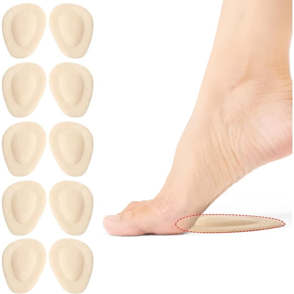 10Pcs Metatarsal Pads Self-Sticking Ball of Foot Cushions Adhere to Shoes Anti-Slip Forefoot Cushions for Mortons Neuroma,Foot Sore(Forefoot Pads)