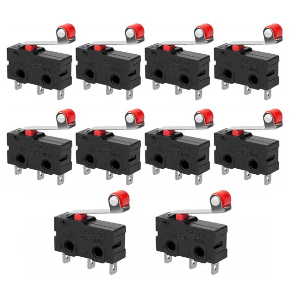 10Pcs MicroSwitch With Rollers Lever Arm SPDT 5A 250V Normally Open Close Electrical Switches