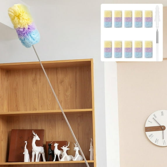 10Pcs Microfiber Duster 5-in-1 Kit, Dusters for Cleaning, Duster with Extension Pole 43", Cobweb Duster, Microfiber Dusters for High Ceilings and Blinds, Fans, Cars and Furniture