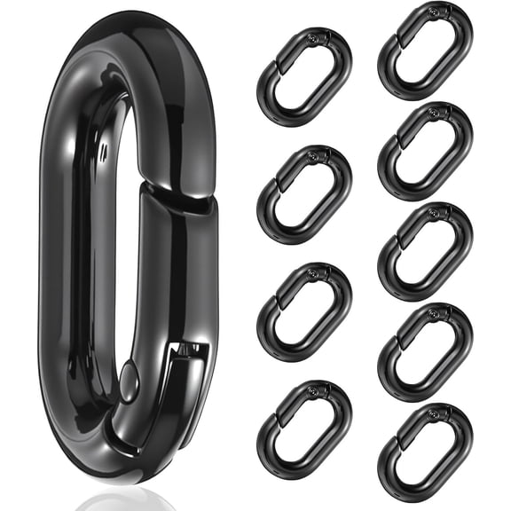 10Pcs Mini Carabiner Clips, 0.65'' Oval Mini Carabiner Locking Clips Metal Carabiners Spring O Ring, Stainless Steel Small Carabiners Clip, Snap Hook for Car Key Chain Dog Tag Hiking Outdoor (Black)