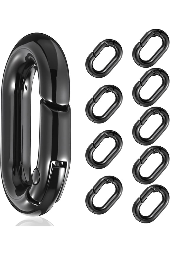 10Pcs Mini Carabiner Clips, 0.65'' Oval Mini Carabiner Locking Clips Metal Carabiners Spring O Ring, Stainless Steel Small Carabiners Clip, Snap Hook for Car Key Chain Dog Tag Hiking Outdoor (Black)