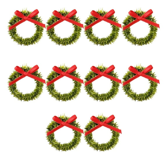 10Pcs Mini Christmas Wreaths, Small PVC Bow Vine Rings for Tree Decor, Miniature Scene Set for DIY Craft Gift(B)