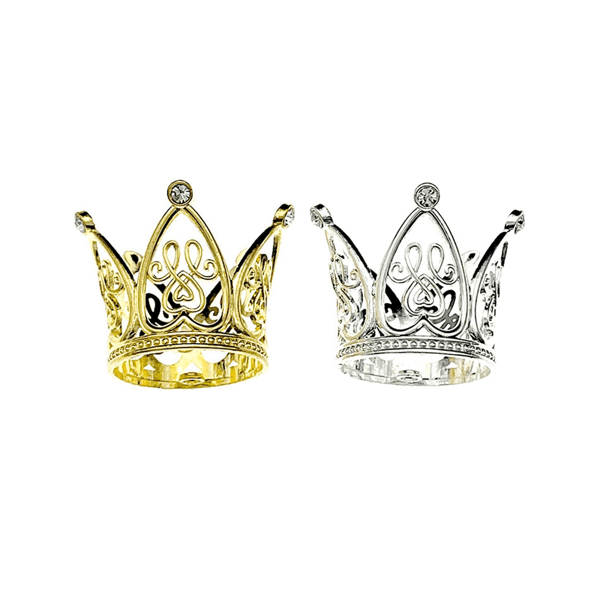 10Pcs Mini Crown Princess Topper Crystal Children Hair Ornaments for Wedding Birthday Party Cake Decorating Tools Silver