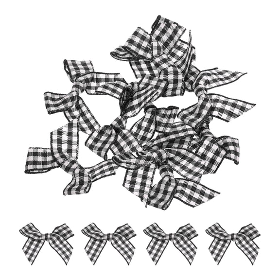 10Pcs Mini Gingham Ribbon Bow 1.5" Checkered Fabric Satin Ribbon Bows for Craft Black and White