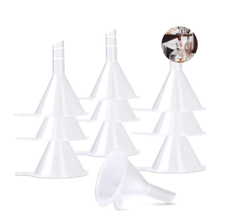 10Pcs Mini Funnels for Perfume Diffuser Bottle, Small Liquid Oil Funnels for Transferring Perfume to Atomizers, Clear Design