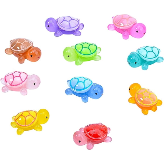 20 Pcs Mini Resin Animals Turtles Figurines Glow in The Dark (10 Colors) | Tiny Resin Animal Figures Bulk Small Sea Turtles Decor for DIY Crafts & Fairy Garden Miniatures (2 Pieces per Color)