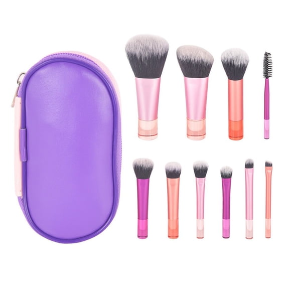 10Pcs Mini Travel Makeup Brush Set, Soft Synthetic Bristles Powder Blush Eyeshadow Concealer Eyebrow Cosmetic Brushes with Portable Waterproof Storage Bag for Daily & Travel
