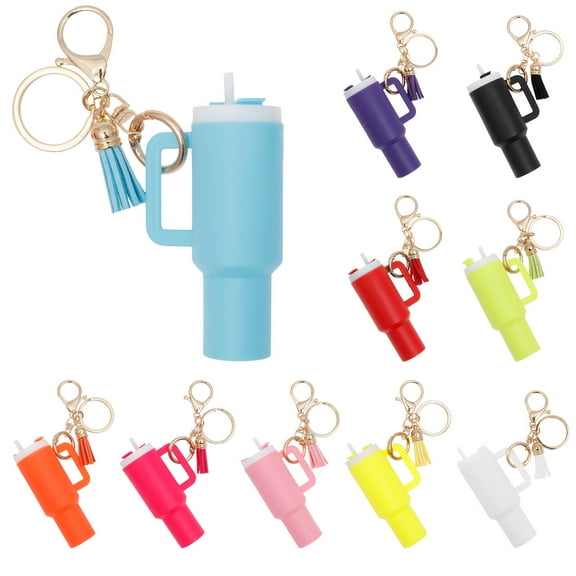 10Pcs Mini Tumbler Keychain Accessories for Stanley Cup, 2 Way Cute Charms Chapstick Lip Balm Holder for Women Purse Handbag