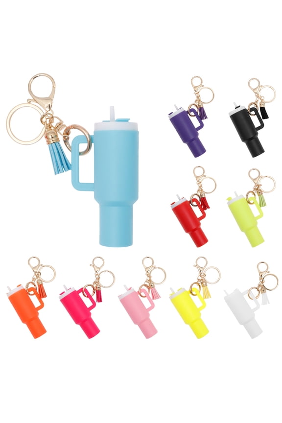 10Pcs Mini Tumbler Keychain Accessories for Stanley Cup, 2 Way Cute Charms Chapstick Lip Balm Holder for Women Purse Handbag