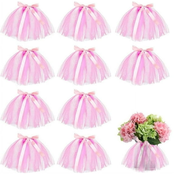10Pcs Mini Tutu Table Skirt Decoration,Cute Pink Wine Bottle Cover,Little Princess Garland Tulle Table Centerpieces,for Birthday Wedding Baby Shower New Year Party Decor