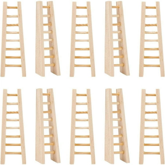 10Pcs Miniature Wood Ladders Mini Wooden Step Ladders Mini Wooden Stairs Furniture Garden Ornament Ladder Garden Decoration for DIY Crafts Micro Landscape Prop Decorations 2.5x0.9x0.3 Inch for DIY