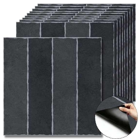 10Pcs Minimalist Striped Peel and Stick Floor Tiles, 12x12 Covers 10 Sq. Ft. Self-Adhesive DIY Vinyl Flooring, Removable Waterproof Floor Stickers for Bathroom, Kitchen, Wall, Bedroom & Home Decor