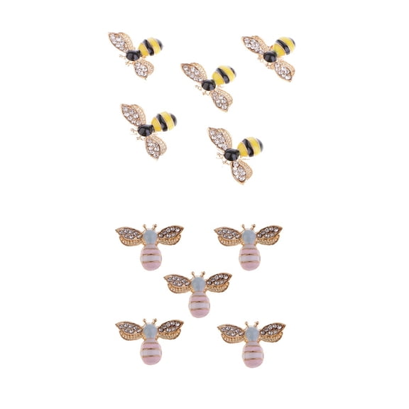 10Pcs Mixed Allloy Bee Shape Craft Rhinestone Flatback Buttons Scrapbooking Embellishments for DIY Phone Case Decorations