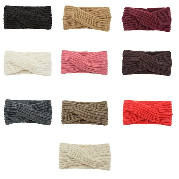 10Pcs Mixed Color Womens Knitted Braid Headband Twist Yarn Hair Bands Crochet Wraps for Women