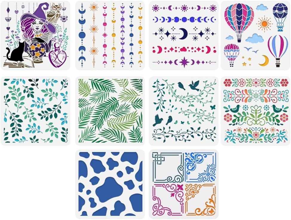 10Pcs Mixed Patterns Painting Stencils 11.8x11.8 Inch Texture Stencils