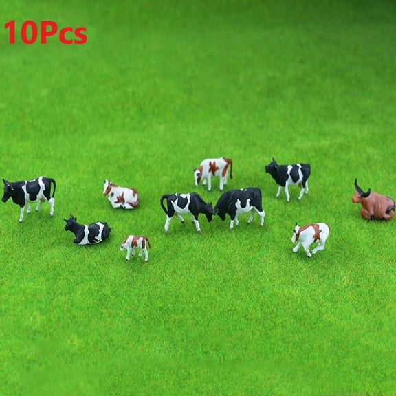 10Pcs Model Railway 1:87 HO Scale Painted Farm Cows Animals Model 10 Styles