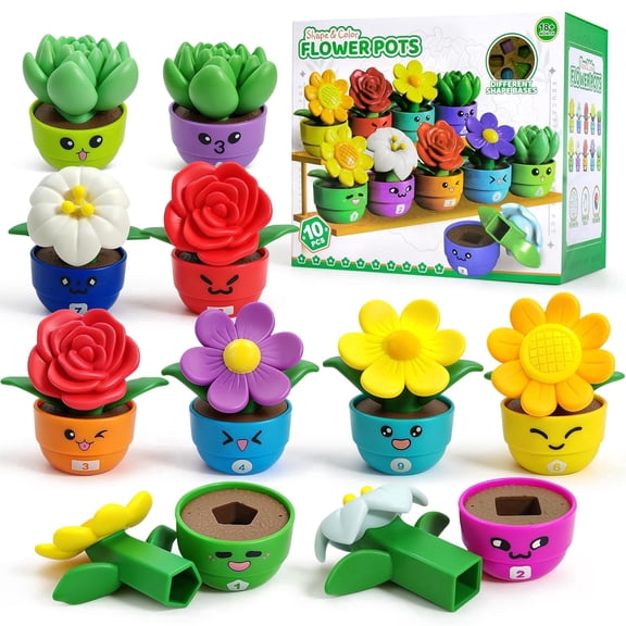 10Pcs Montessori Flower Garden Toy Set, Color Shape Sorting Matching Game for Toddlers, Sensory Spring Gardening Gift for Preschool Classroom Learning