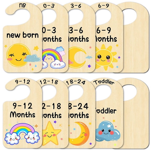 10Pcs Moon Star Wood Wardrobe Dividers Rainbow Sun Nursery Decor from Newborn to 36 Month Closet Yellow Organizers Hanger Seperaters Nursery