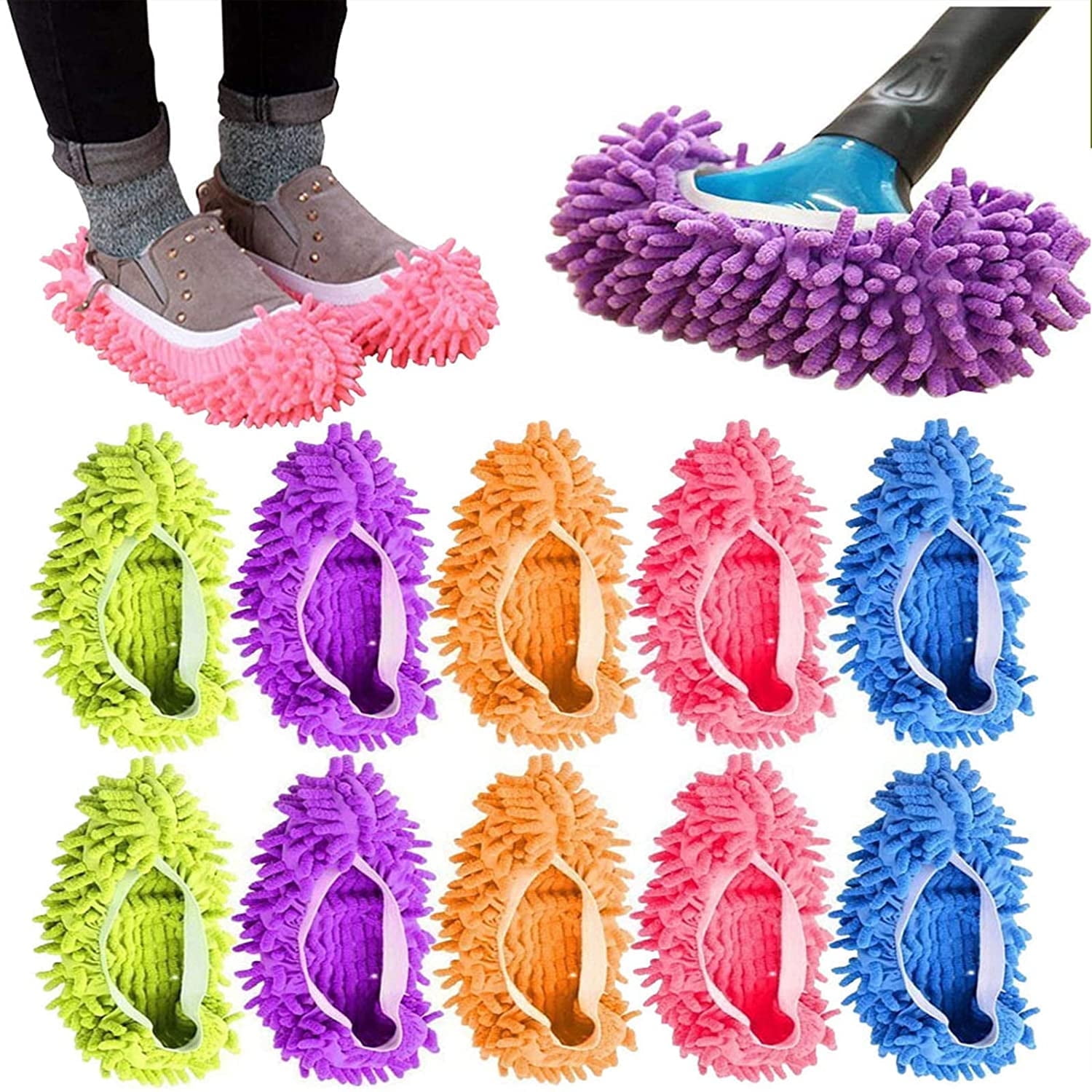 10Pcs Mop Slippers for Floor Cleaning, Washable Reusable Shoes Cover, Microfiber Dust Mops Mop Socks