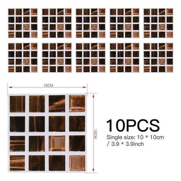 10Pcs Mosaic Tile Stickers Bathroom Kitchen Home Wall Decal