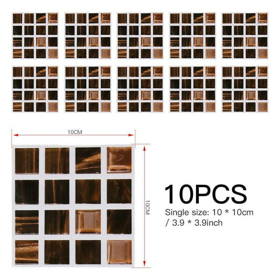 10Pcs Mosaic Tile Stickers Bathroom Kitchen Home Wall Decal