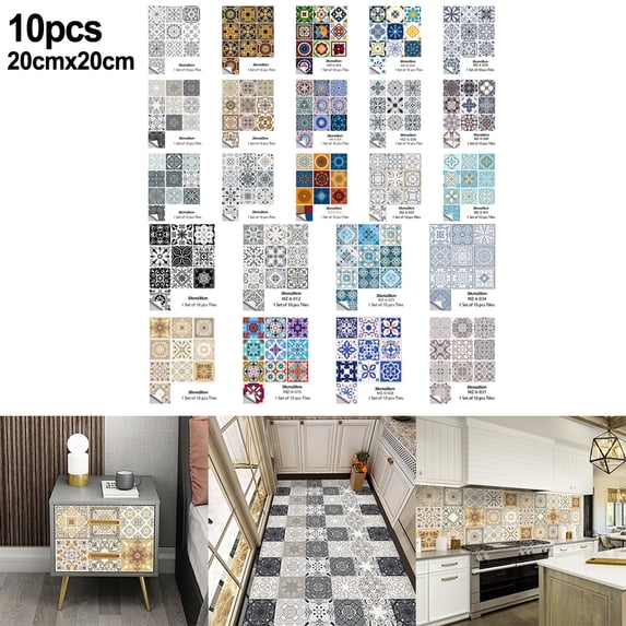 10Pcs Mosaic Tile Stickers Stick Bathroom Kitchen Home Wall or Floor Self-Adhesive,8x8inch