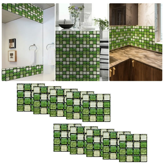 10Pcs Mosaic Wall Tile Stickers Removable Backsplash Tile Sticker for Kitchen Bathroom, Self Adhesive Waterproof Peel and Stick Adhesive Fish Scale Metal Mosaic Tiles (3.9 Inches)