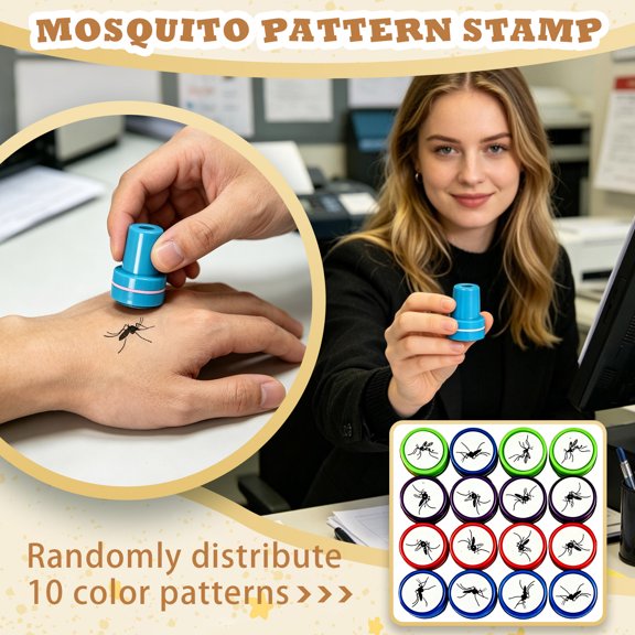 10Pcs Mosquito Prank Self-Inking Stamp, Pre-Inked Mosquito Pattern Stamper, Realistic Bug Print Trick Prop, Funny Lighthearted Joke Gadget for Party Gatherings & Novelty Gift