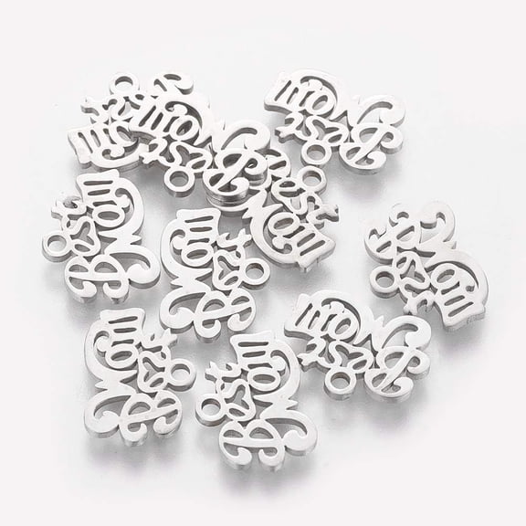10Pcs Mother's Day Theme Charms 304 Stainless Steel Phrase Best Mom Charm Pendants 10x14x1mm Hollow Dangle Charms with 1.5mm Hole Stainless Steel Color for Making Jewelry Necklace