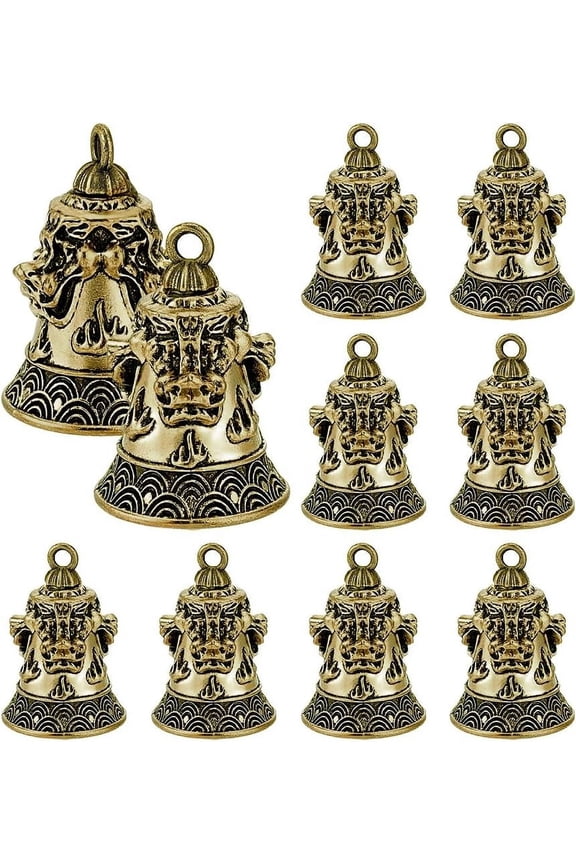 10Pcs Motorcycle Bell for Bikers Lion Good Luck Riding Bell Biker Bell Car Ring Accessories Key Chain Accessories for Men Women Phone Bag Keychain AirPods Camera Pendants Decor Antique Bronze