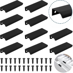10Pcs Mount Finger Edge Pull Handles,Happon Black Aluminum Hidden Concealed Tab Pulls,Furniture Drawer Handles for Home Kitchen Door Drawer Cabinet Knobs Wardrobe, 150mm/5.9"