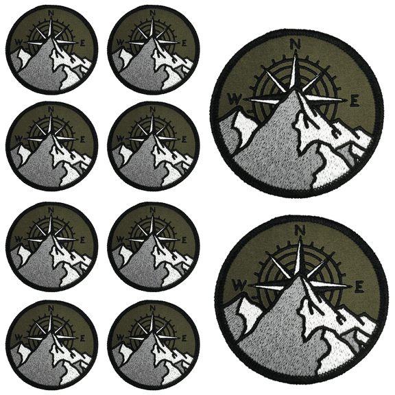 10Pcs Mountain Compass Outdoor Adventure Embroidered Patch with Hook and Loop Backing, Tactical Morale Applique Badge for Vests, Jackets, Backpacks, and Clothing