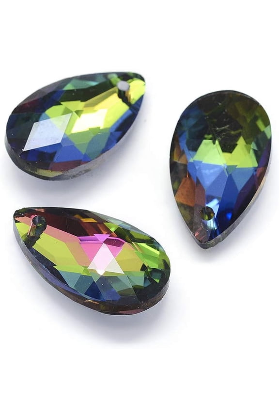 10Pcs Multi-colored Faceted Glass Teardrop Pendants DIY Jewelry Making Charm for Women Unisex Love Themed Drop Pendant