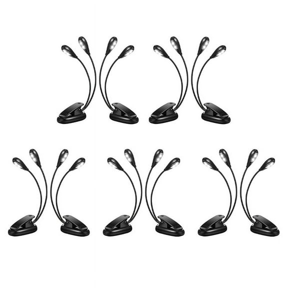 10Pcs Music Stand Light Clip on LED Book Lights Dual Arm Reading Lights for Books in Bed 360 Degree Adjustable Clip,10 x musical score lamp,Black