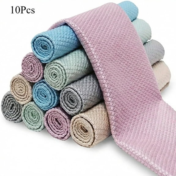10Pcs Nanoscale Cleaning Cloth, Easy Clean Cloth, Fish Scale Microfiber Easycleanco Cloth, Reusable Lint Free Rags for Glass No Watermark or Streaks, Dishes, Mirrors (5 Colors,15.7 in x 11.8 in)
