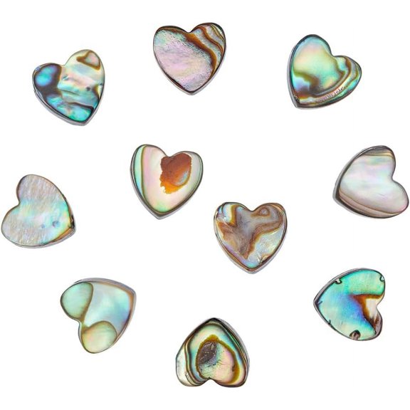 10Pcs Natural Abalone Shell Beads 10mm Heart Shaped Paua Shell Beads Abalone Drop Shell Beads Flat Loose Spacer Beads Craft Supply