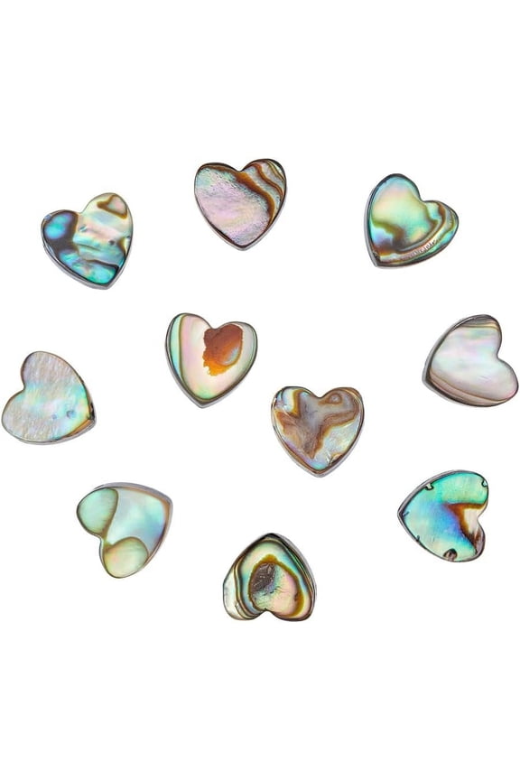 10Pcs Natural Abalone Shell Beads 10mm Heart Shaped Paua Shell Beads Abalone Drop Shell Beads Flat Loose Spacer Beads for Earring Necklace Bracelet Jewelry Making