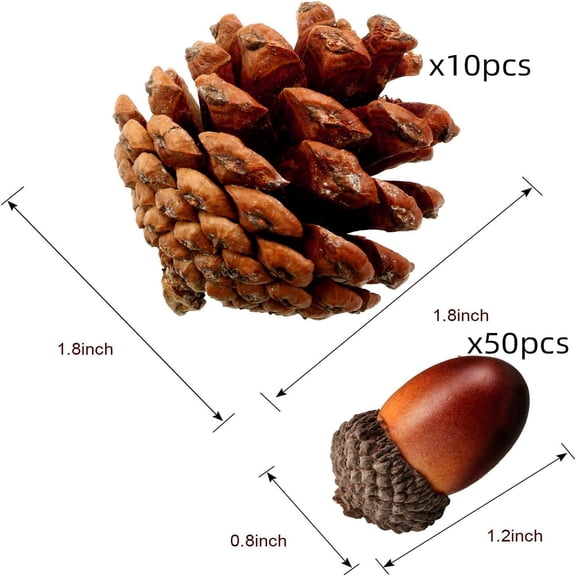 10Pcs Natural Pine Cones + 50Pcs Acorn Ornaments, Fake Acorn DIY Craft Decor, for Indoor Home Handmade Crafts, Fall Christmas Festival Party Decoration