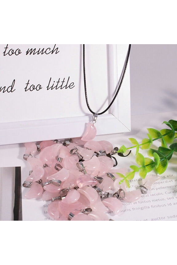 10Pcs Natural Stone Rose Quartz Crystal Moon Pendant For Jewelry Making Necklace