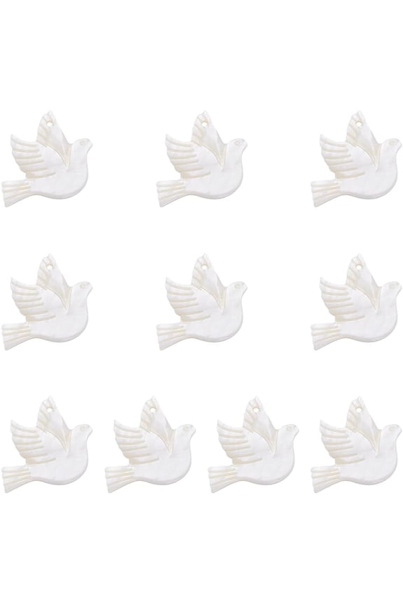 10Pcs Natural White Shell Bird Pendants Pigeon Charms White 26mm