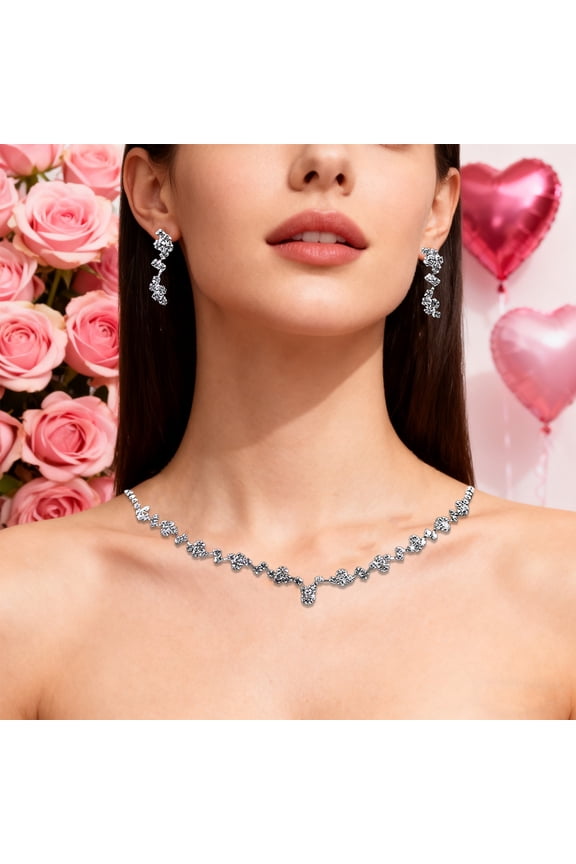 10Pcs Necklace Earrings Set under $5! kkbbma Delicate Collarbone Necklace Earrings Sweet Light Luxury Jewelry, Valentine's Gift Everyday Wear, Romantic Present for Women Girlfriend