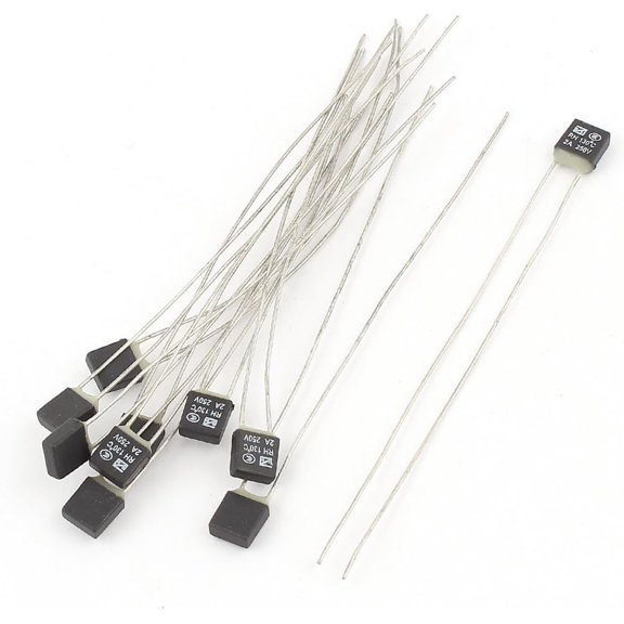 10Pcs New RH 130C Double Lead Temperature Control Thermal Fuse 250V 2A Black